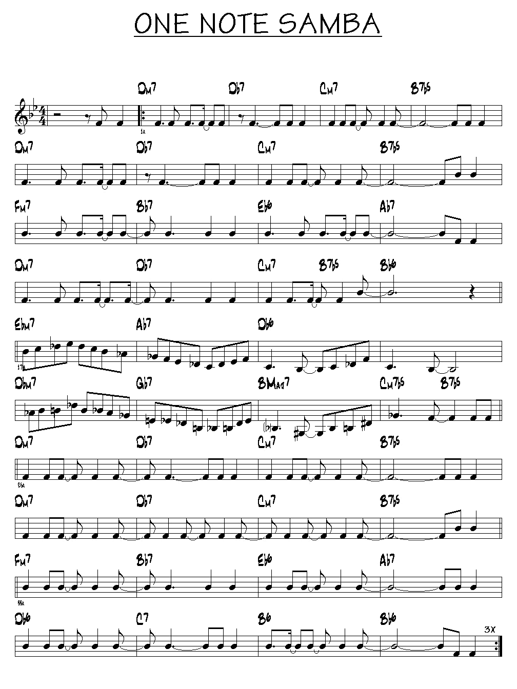 Partition One note samba piano guitare